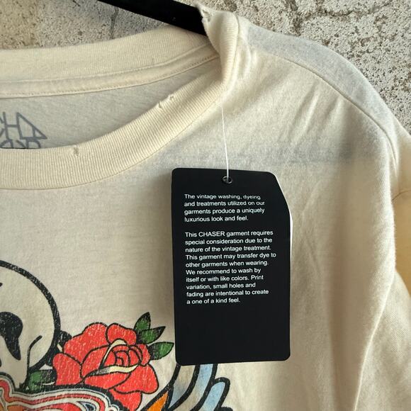 Aerosmith Skull Rose Graphic Band Tee Chaser Cream Vintage Wash Rock T Shirt NWT - Picture 6 of 6